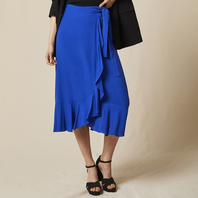 Mint Velvet Blue Ruffled Wrap Midi Skirt
