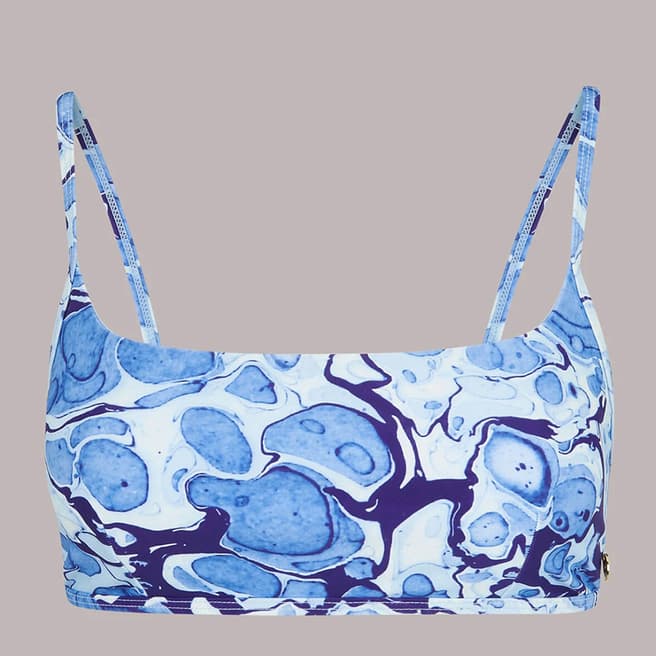 WHISTLES Blue Marble Print Bikini Top