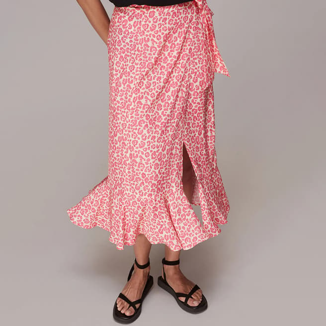 WHISTLES Pink Animal Print Wrap Skirt