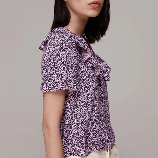 WHISTLES Pink Floral Print Frill Blouse