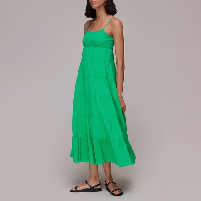 WHISTLES Green Grace Tiered Midi Dress