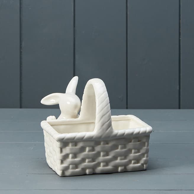 The Satchville Gift Company Ceramic White Basket And Rabbit