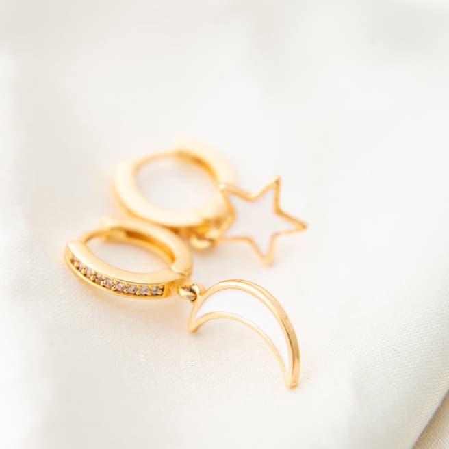 Elika Gold Moon And Star Hoop Earrings