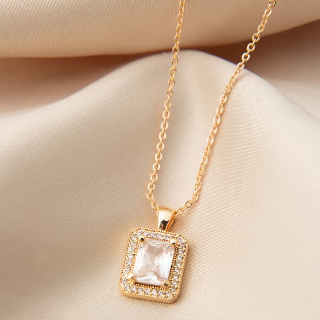 Elika Yellow Gold/Silver Square Cut Pendant Necklace