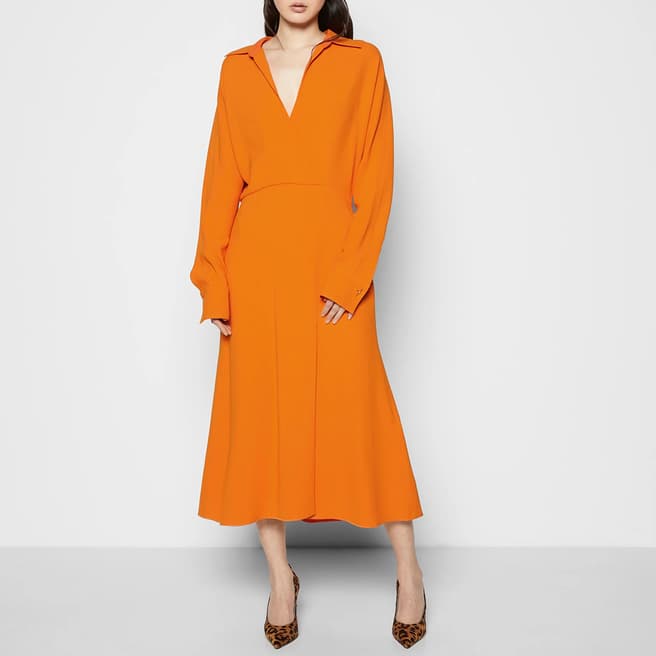 Victoria Beckham Orange Wrap Front Midi Dress