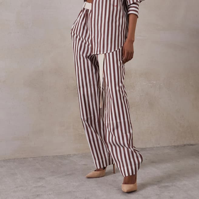 Victoria Beckham Dark Brown Striped Cotton Trousers