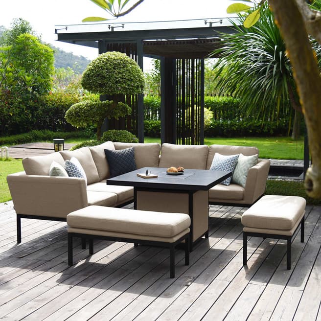 Maze SAVE  £1200 - Pulse Square Corner Dining Set - With Fire Pit Table / Taupe