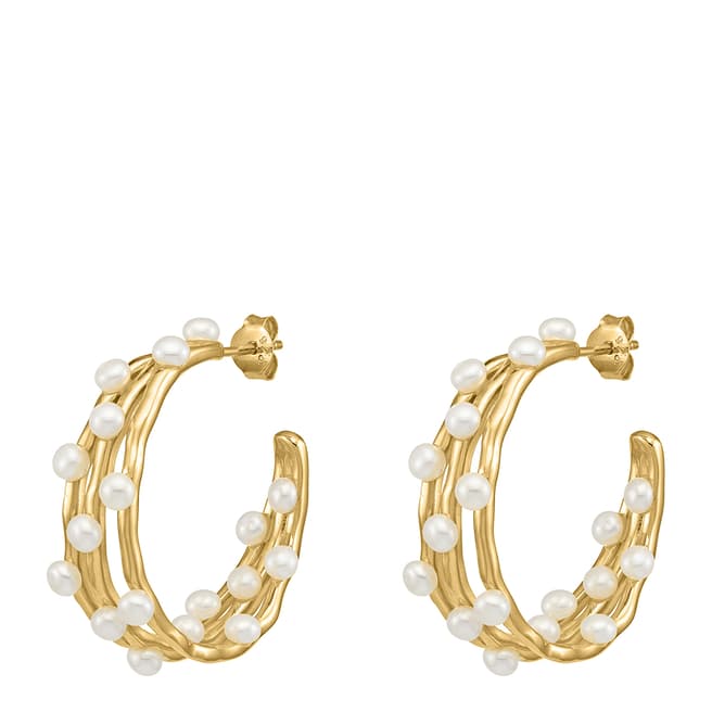 Dower & Hall Vermeil Medium Triple Row Waterfall Pearl Hoops