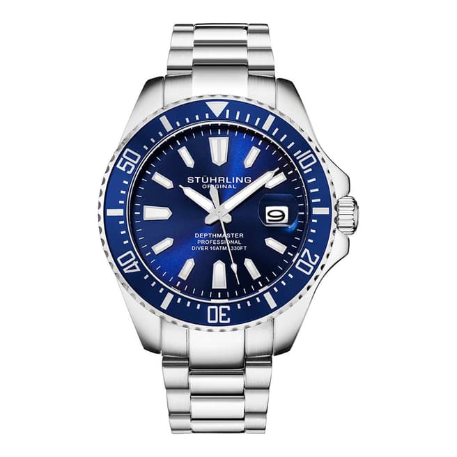 Stuhrling Men's Silver/Blue Depthmaster Quartz Diver Watch 42mm