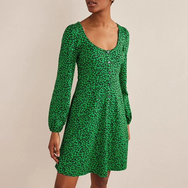 Boden Green Button Front Jersey Mini Dress
