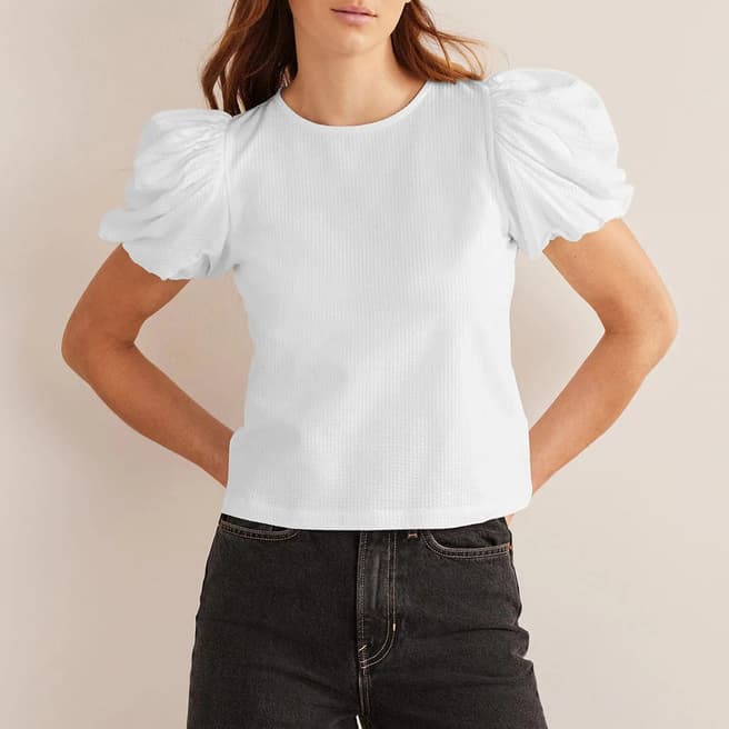 Boden White Cotton Puff Sleeve Top