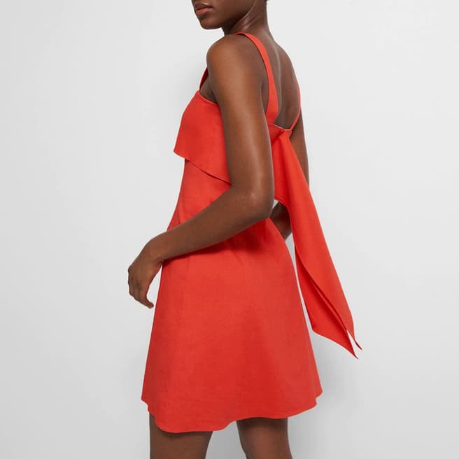 Theory Red Drape Back Linen Blend Mini Dress