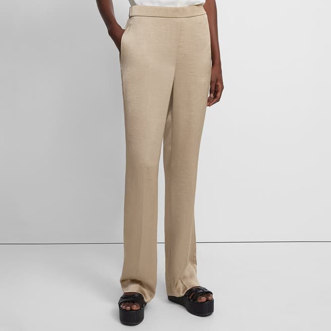 Theory Camel High Waisted Straight Leg Trousers