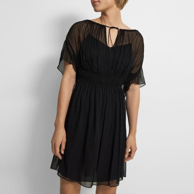 Theory Black Tie Neck Silk Mini Dress