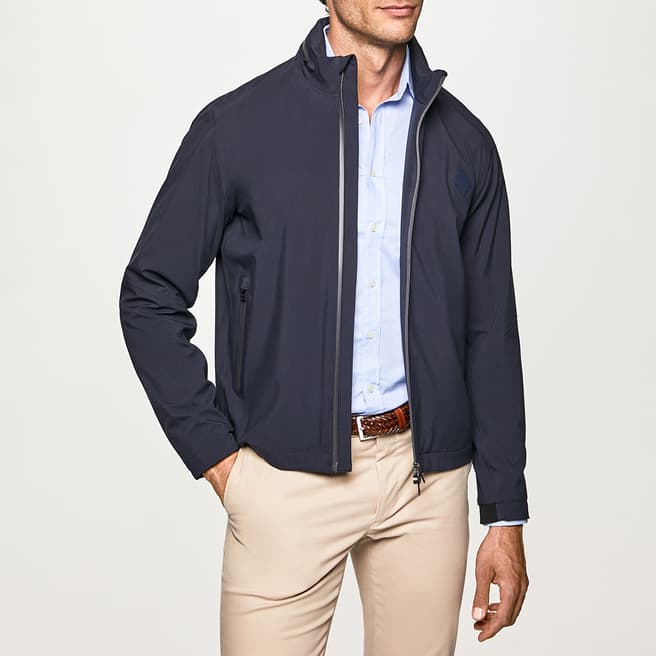 Hackett London Navy Patch Logo Hooded Jacket