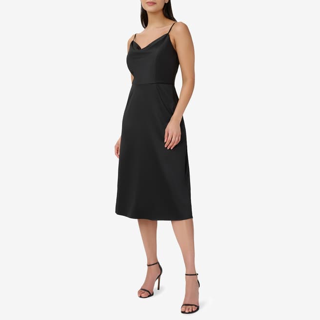 Adrianna Papell Black Satin Midi Dress