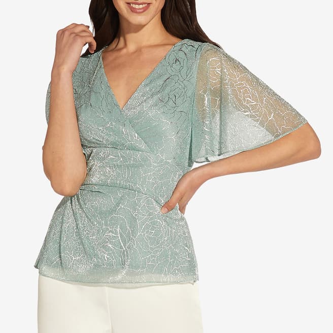 Adrianna Papell Green Metallic Mesh Top