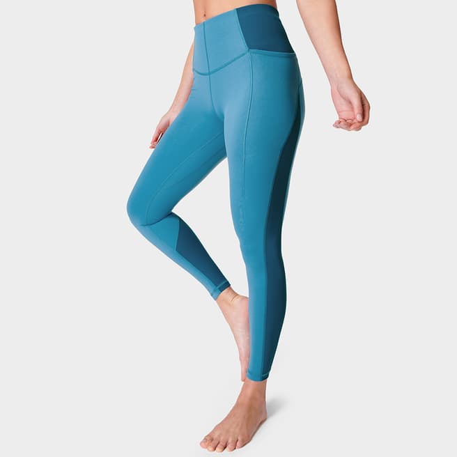 Sweaty Betty Two Tone Blue Super Soft Flow Ribbed 7/8 Yoga Leggings