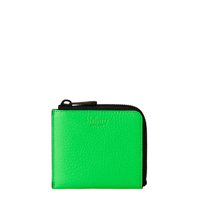 Mulberry Neon Green Heavy Grain Leather Zipped Wallet 