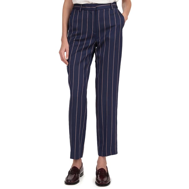 Gerard Darel Navy Mirella Linen Blend Striped Trouser