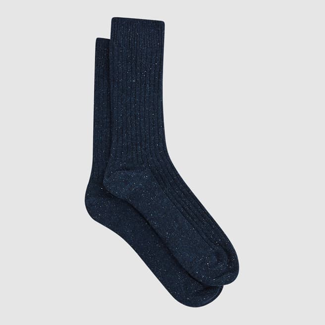 Reiss Navy Coen Speckled Silk Blend Hiking Socks