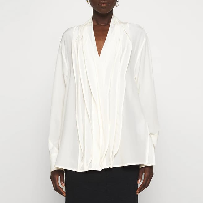 Victoria Beckham White Silk Frill Collar Shirt