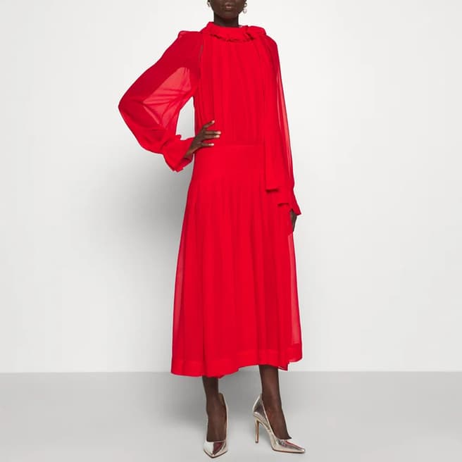 Victoria Beckham Red Silk Draped Midi Dress