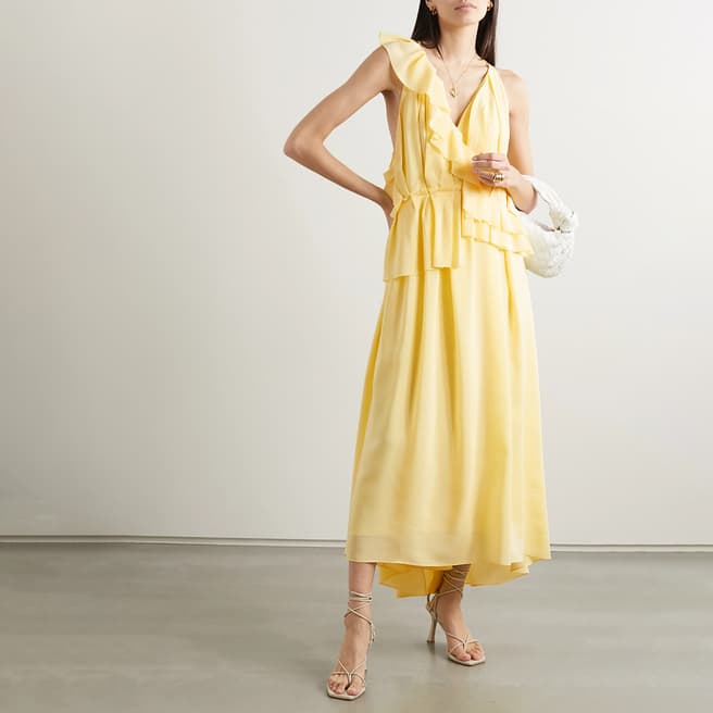 Victoria Beckham Yellow Silk New Ruffle Dress