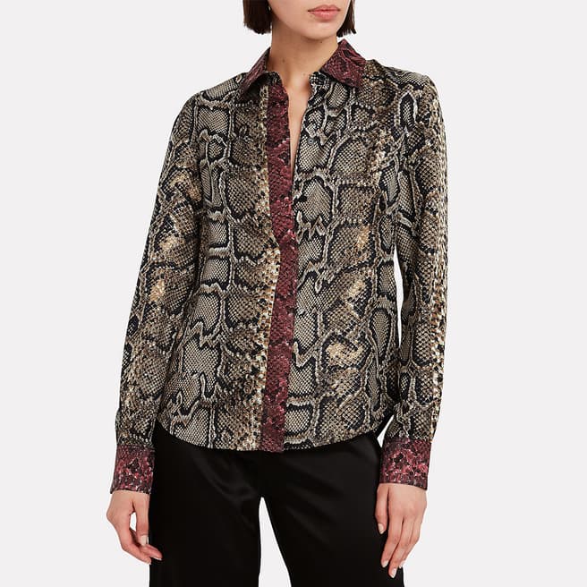 Victoria Beckham Khaki Silk Snake Print Shirt