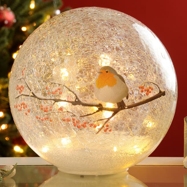 Festive Twinkling Crackle Effect Robin Ball