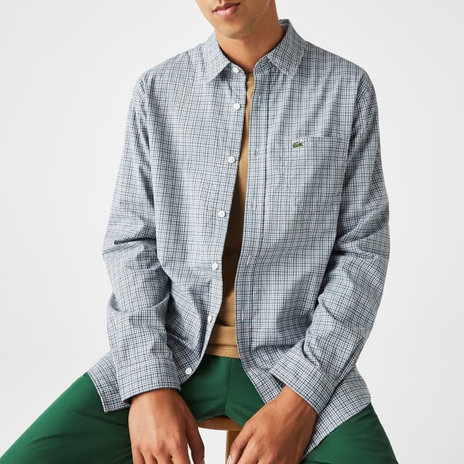 Lacoste Mid Blue Check Print Cotton Shirt