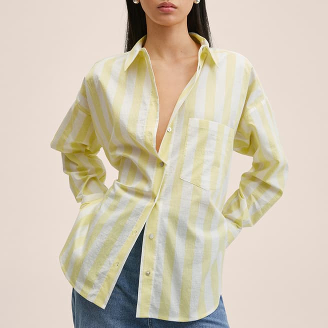 Mango Yellow Striped Cotton Shirt