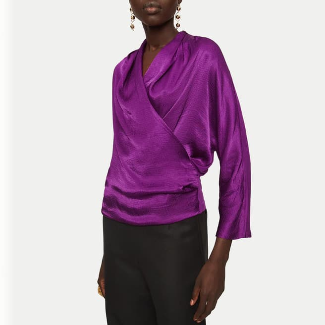 Jigsaw Purple Satin Wrap Front Top