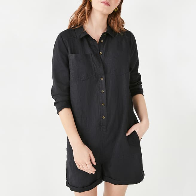 hush Black Delpina Linen Playsuit