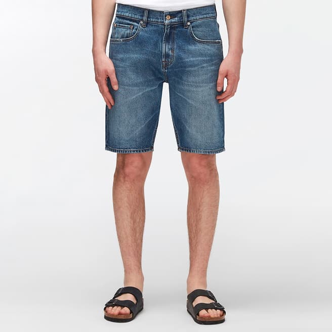 7 For All Mankind Mid Blue Straight Denim Shorts