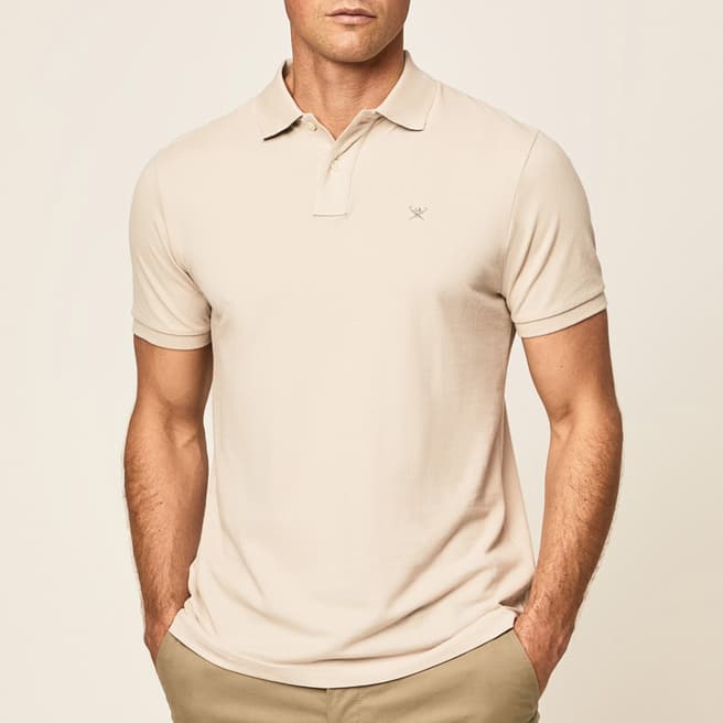 Hackett London Sand Logo Collar Cotton Polo Shirt