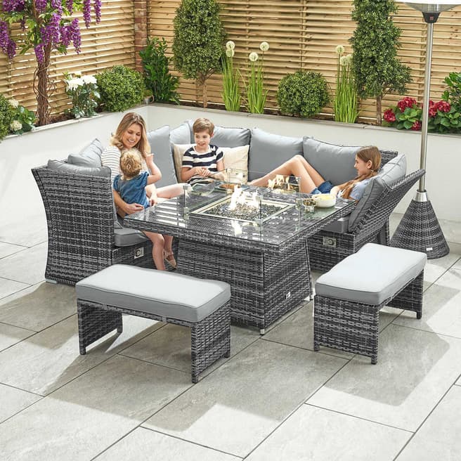 Nova Cambridge Compact Rattan Corner Dining Set with Firepit & Reclining Sides, Grey