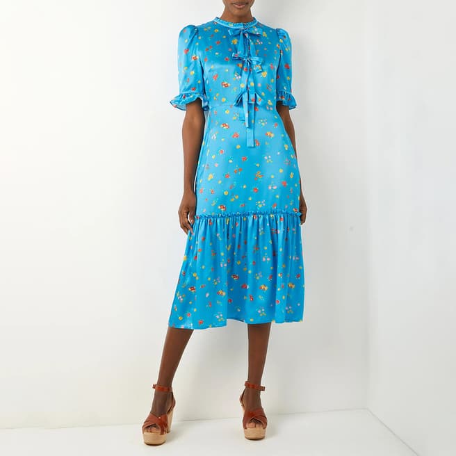 Wyse Blue Billie Printed Silk Dress