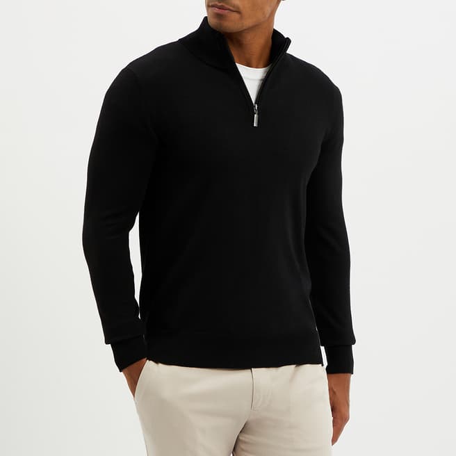 Gianni Feraud Black Quarter Zip Cashmere Blend Jumper