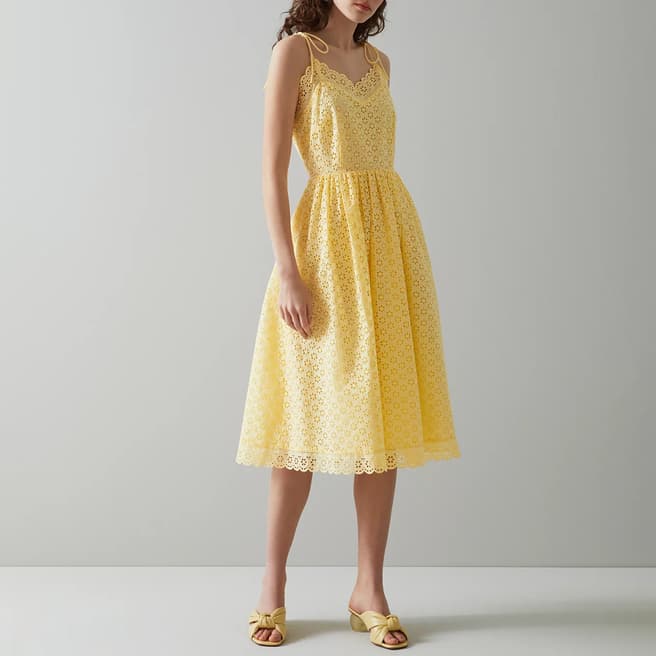 L K Bennett Yellow Francoise Cotton Midi Dress