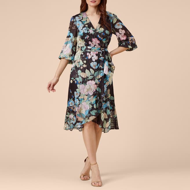 Adrianna Papell Multi Chiffon Floral Print Wrap Dress