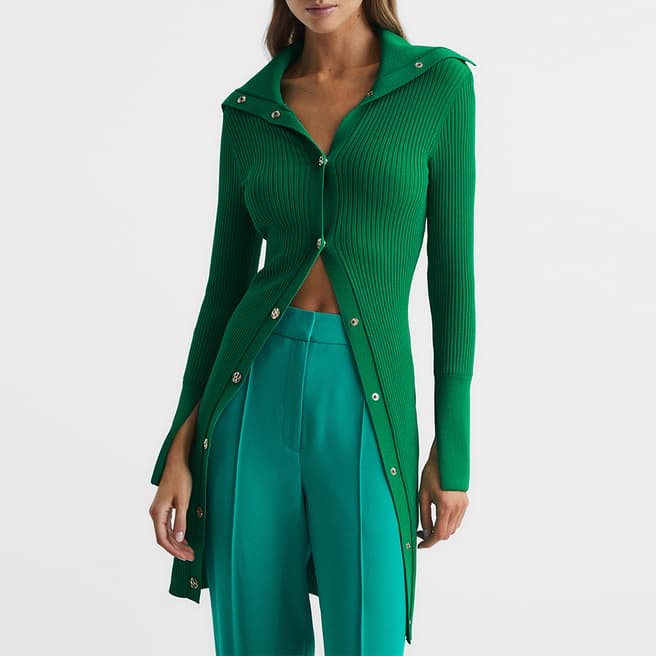 Reiss Green Ria Ribbed Longline Cardigan