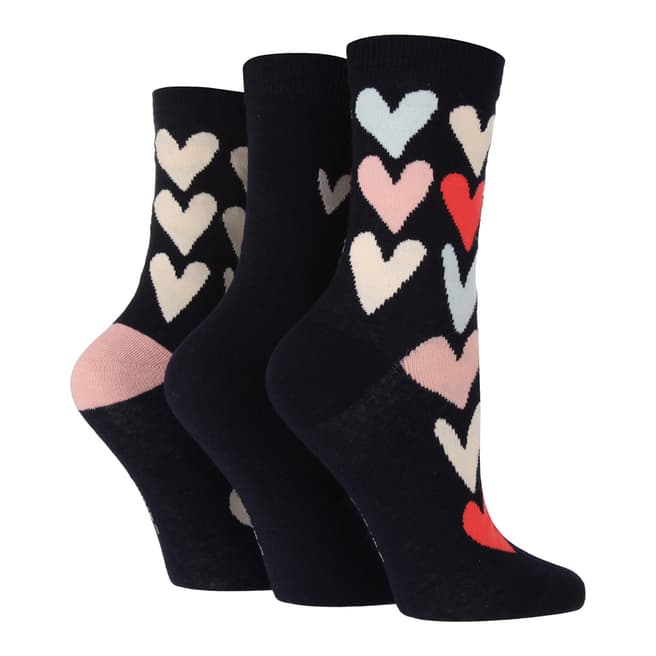 Caroline Gardner Navy Women's Filled Heart 3 Pack Socks