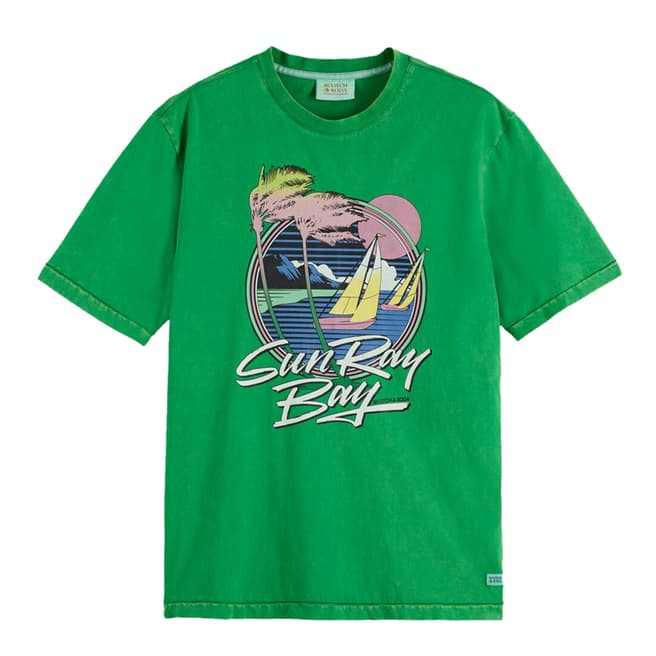 Scotch & Soda Green Artwork Cotton T-Shirt