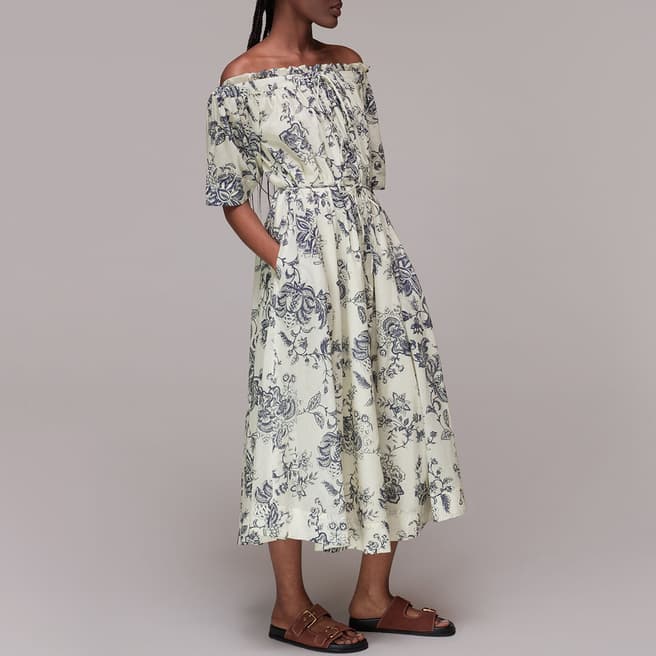 WHISTLES Cream Bardot Floral Cotton Dress