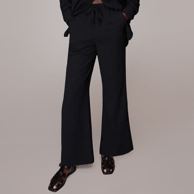 WHISTLES Black Luna Crinkle Trousers