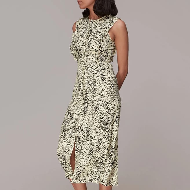 WHISTLES Animal Print Frill Midi Dress