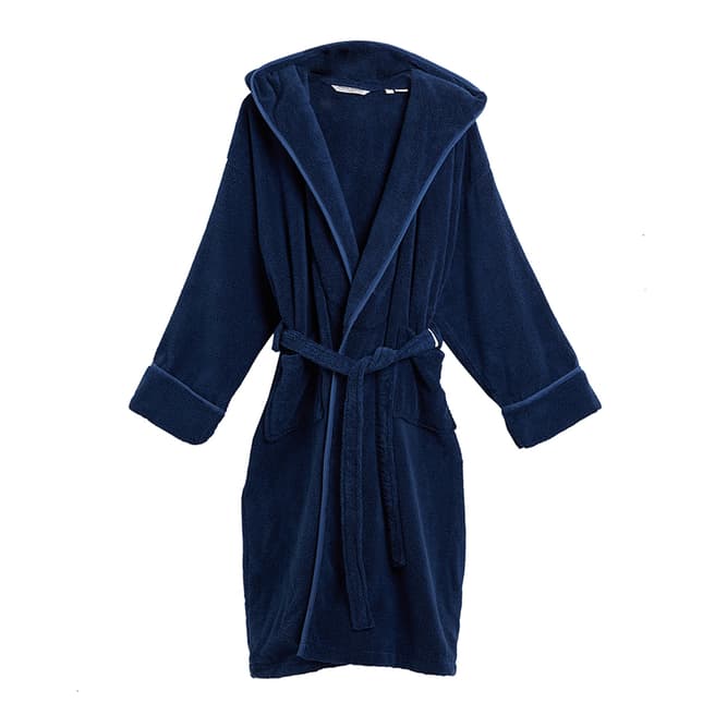 The Lyndon Company Plush Hooded S/M Robe, Navy 