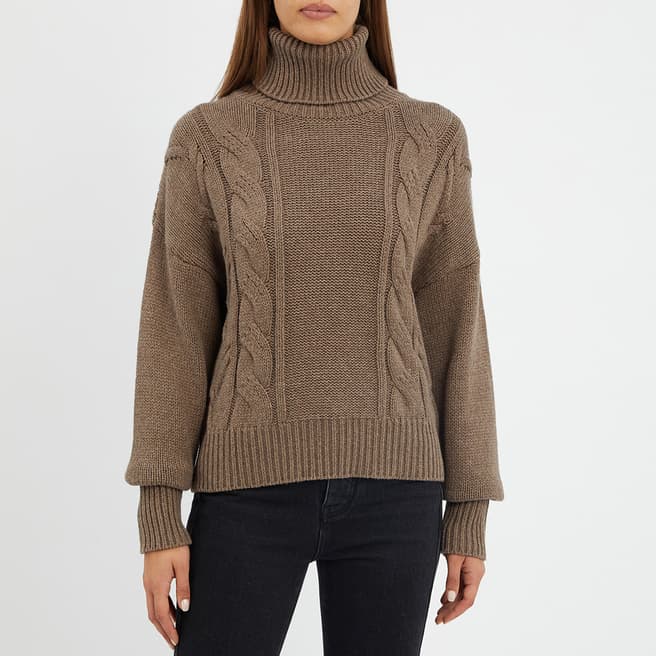 N°· Eleven Mushroom Cashmere Blend Cable Knit Roll Neck Jumper