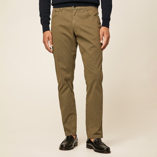 Hackett London Khaki Tapered Cotton Blend Trousers